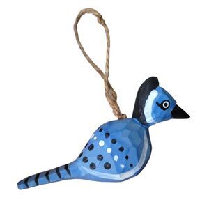 Hand Carved Wooden Blue Jay Christmas Ornament Handmade holiday Bird decor
